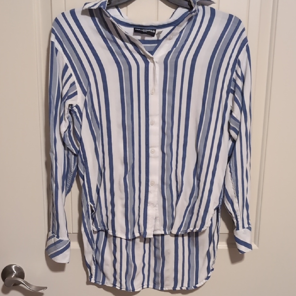 Karl Lagerfeld Navy and White Striped Shirt